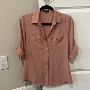 Timing button up blouse top in dark salmon color small